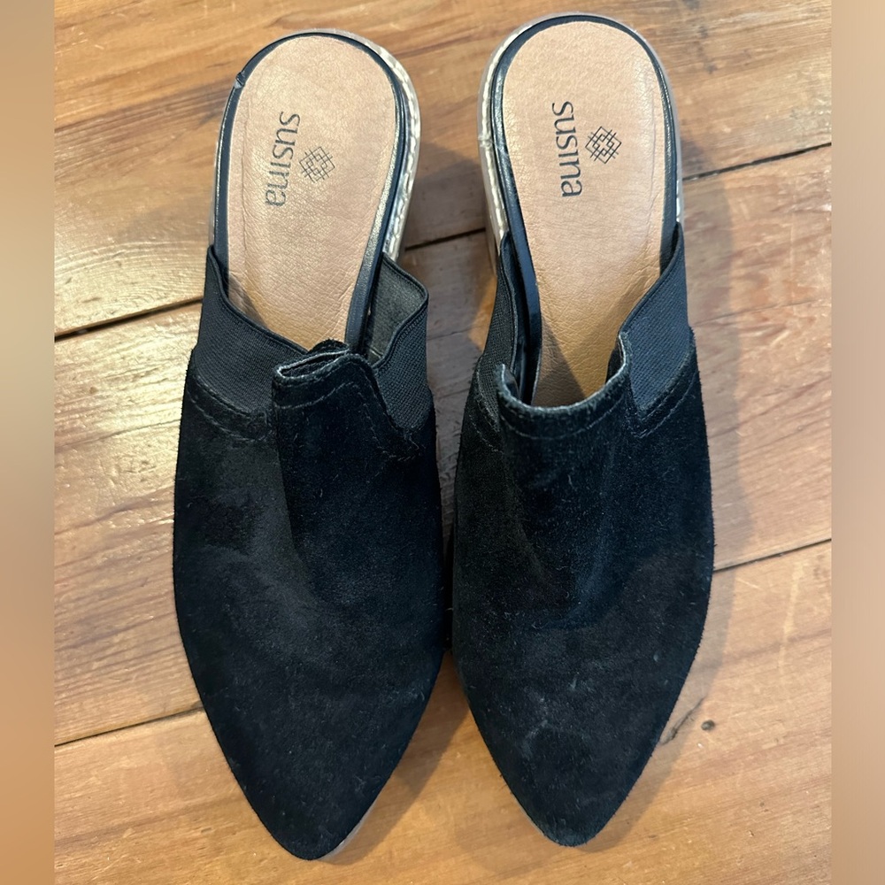 Susina Black Suede Block Heel Mule Size 8.5 - Picture 2 of 5